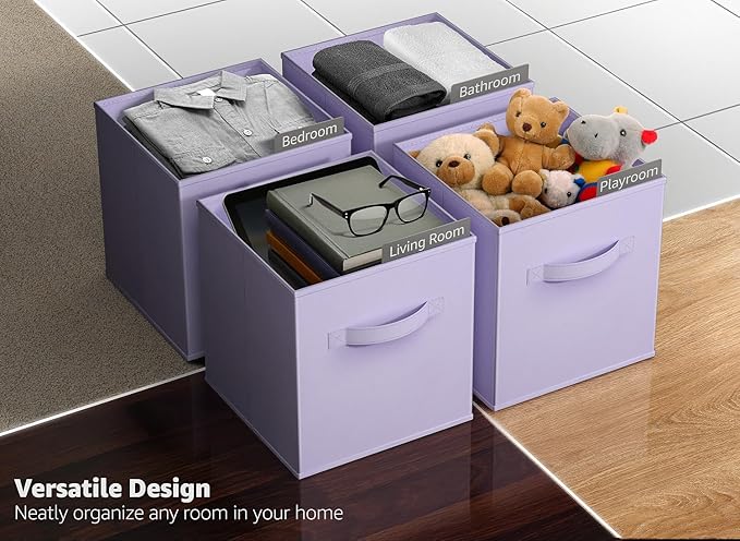 Sorbus Storage Cubes - 11 Inch Foldable Fabric Baskets for Organizing Pantry, Closet, Shelf, Toy Box, Cubby - 6 Collapsible Cloth Cube Storage Bins for Home, Nursery, Playroom, Bedroom (Pastel Purple)