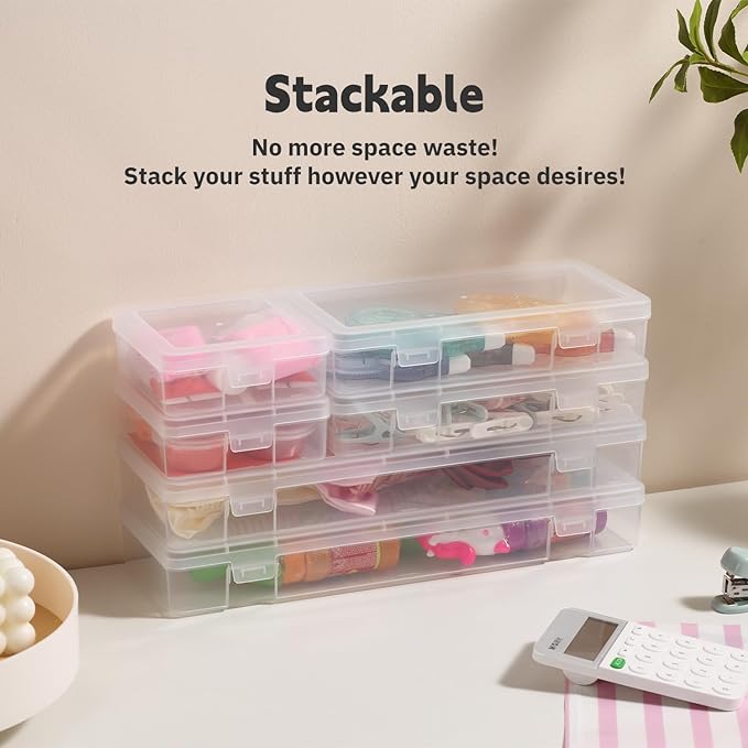novelinks Clear Pencil Box and Small Plastic Storage Containers with Lids | 9 Pack, Medium Clear, Plastic Pencil Boxes, Board Game Storage Containers, Task Boxes for Special Education, Mini Organizer