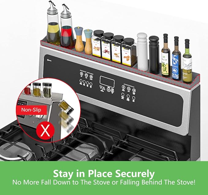 30 Inch Silicone Stove Top Shelf Magnetic for Kitchen, Strong Magnetic Heat Resistant Spice Rack Organizer for Over Stove Oven - (Grey)
