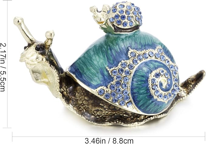 Hand Painted Animal Trinket Box for Home Decor, Hinged Jewelry Organizer Storage, Unique Personalized Collectible Keepsake Figurine Handmade Decorative Ornament Gifts (Snail)