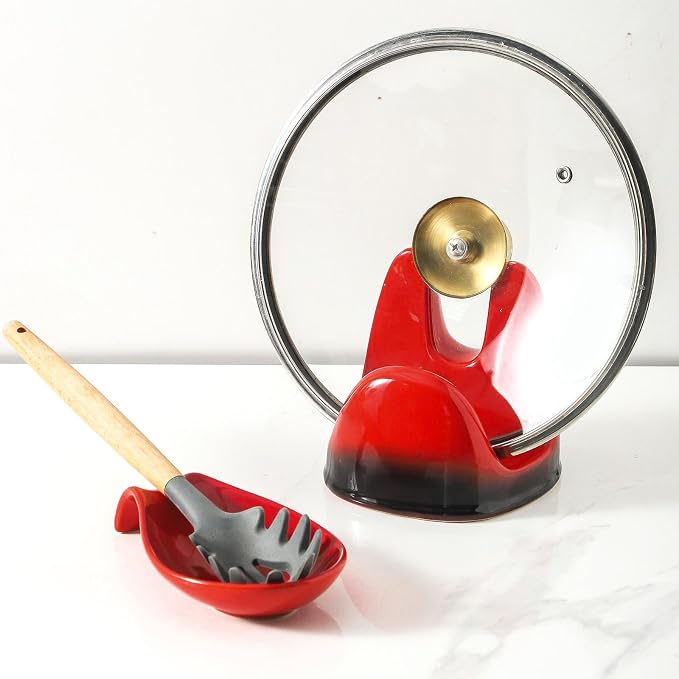 Nihow Ceramic Pot Lid Holder While Cooking for Kitchen Counter/Stove Top | Catch Water & Oil Drips,Stable & Secure,Heat Resistant,Easy to Clean & Dishwasher Safe,Space-Saving,Multi-Purpose Holder