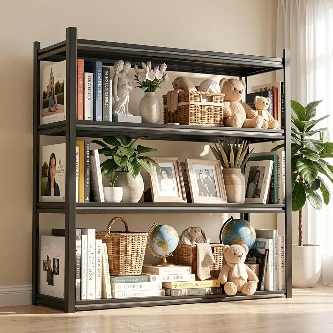 45" W*63" H Book Shelf，4 Tier Metal Wide Bookshelf，Heavy Duty Book Shelfs，Adjustable Shelving Unit，Tall Bookcase，Industrial Bookshelf for Living Room，Bedroom，Office and Library