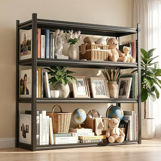 45" W*63" H Book Shelf，4 Tier Metal Wide Bookshelf，Heavy Duty Book Shelfs，Adjustable Shelving Unit，Tall Bookcase，Industrial Bookshelf for Living Room，Bedroom，Office and Library