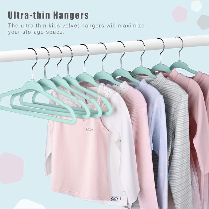 BAGAIL 50 Pack Kids Velvet Hangers 11 Inches Children's Clothes Hangers Non-Slip Baby Hangers for Infant/Toddler (Mint)