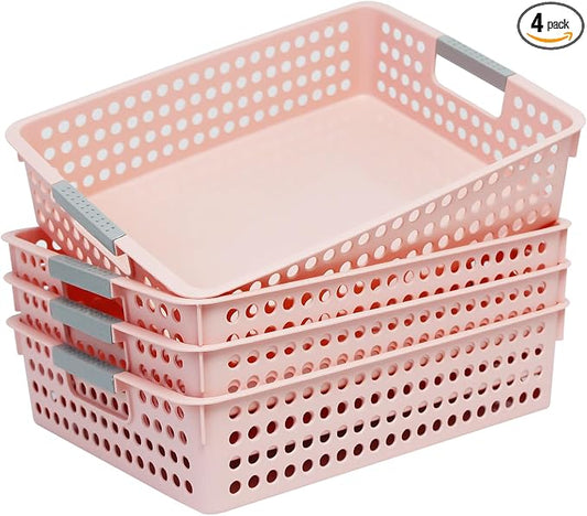 Soddeph A4 Paper Trays for Classroom with Grip Handles,Book Baskets for Library, Drawers, Office, Home,Desk,Turn in Trays Classroom Plastic Storage Baskets