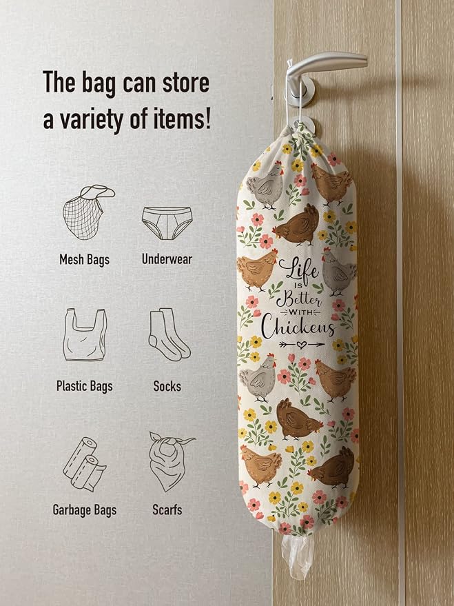 Hglian Plastic Bag Holder,Funny Chickens Grocery Bags Storage Organizer,Cute Farmhouse Kitchen Decor