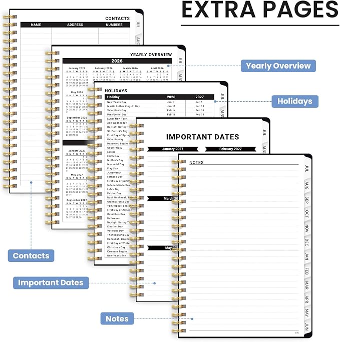 Planner 2026-2027, Hardcover Monthly and Weekly Academic Planner July 2026 - June 2027, Teacher and Student Calendar Agenda Book with Tabs, A5 (6.3" x 8.5"), Ideal for School and Office, Nocturne Peonies