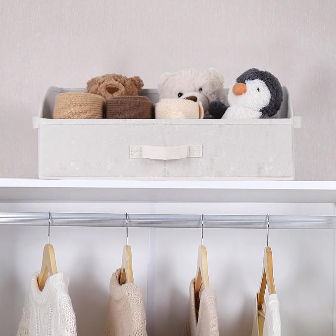 WUIKE 6 Pack XL Trapezoid Closet Bins, White & Beige | Fabric Storage Baskets with Handles, Closet Bins for Clothes, Sheets, Blankets, Towels and Shelf Organization