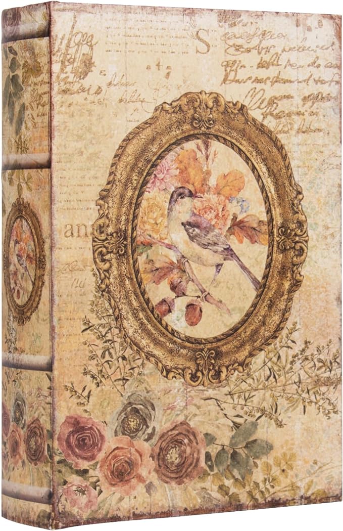 Decorative Vintage Style Fake Book Flowers Pattern Faux Leather Embossed Victorian Book Storage Box 3-04