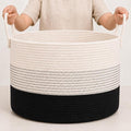 OrganiHaus Round Toy Basket & Blanket Basket, Cotton Rope 20x13" | 3-Toned Black - Round Cotton Rope Basket, 20x13"
