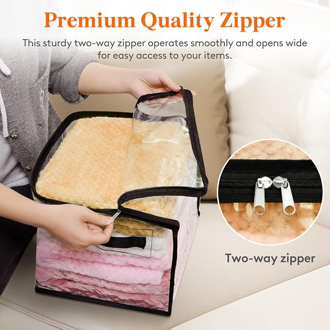 Lifewit 4 Pack Clear Clothes Storage Bags, Sweater Storage with Zipper, 18L Vinyl Foldable Moving Bags, Storage Container for Blankets Bed Sheet Sweater Yarns