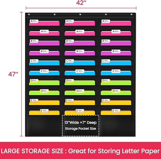 Heavy Duty Storage Pocket Chart for Classroom and Office,Clear Storage Pocket Chart for Files Folder (30 POCKETS)