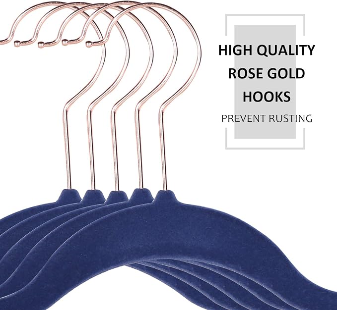 VECELO Premium Velvet Clothes Hangers Suit Heavy Duty (60 Pack)-Non Slip & Space-Saving with 8 Finger Clips & Tie Rack Excellent for Men and Women,Dark Blue