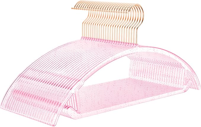 MIZGI Premium Clear Hangers (Pack of 50) Heavyduty- Pink Acrylic No Shoulder Bump Suit Hangers - Space Saving Clothes Hangers,Rounded Hanger for Coat,Sweater,Jackets,Pants