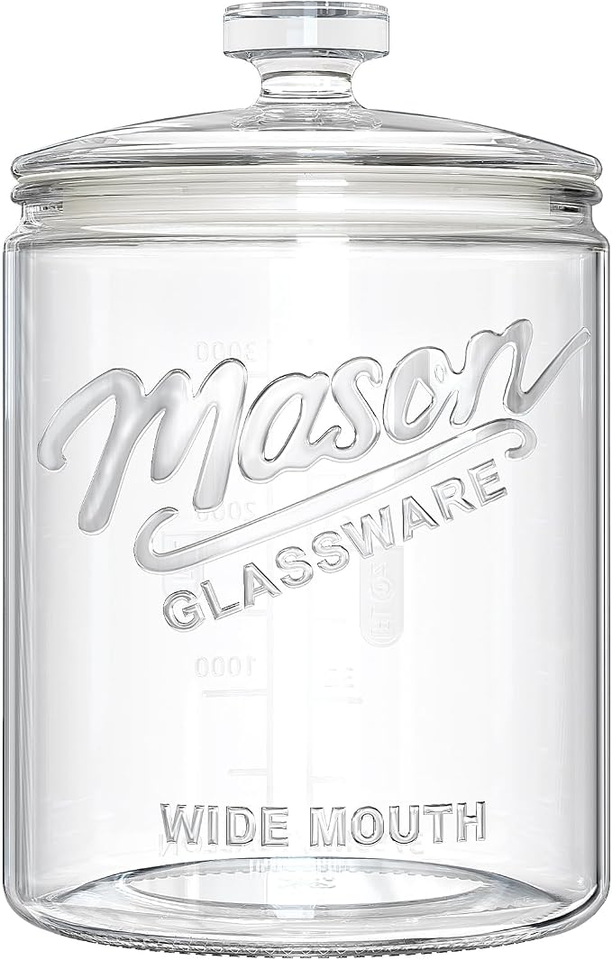 1 Gallon Glass Cookie Jar with Airtight Lid, Large Wide Mouth Mason Jar for Flour Sugar Container, Kitchen Canister for Candy, Coffee, Dog Treat Storage, Terrarium, Apothecary, Laundry Room, BPA Free