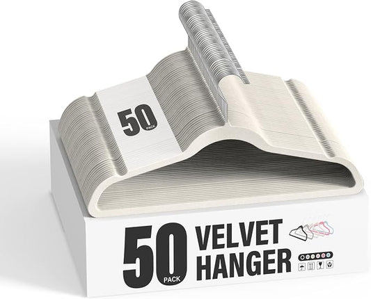 HealSmart Heavy Duty Velvet Hangers 50 Pack, Non-Slip Clothes Hangers with Shoulder Notches, 360° Swivel Hooks, Coat Suit Hangers for Closet Space Saving, White