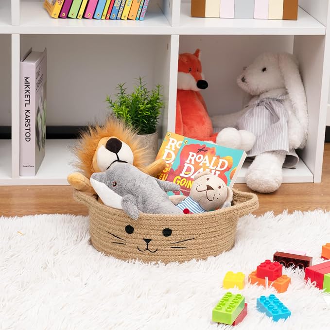 Small Storage Basket, Cute Baskets for Cat Toys, Woven Doy Toy Box Empty Gift Bin for Organizing, Jute, 9.8 x 4 inches