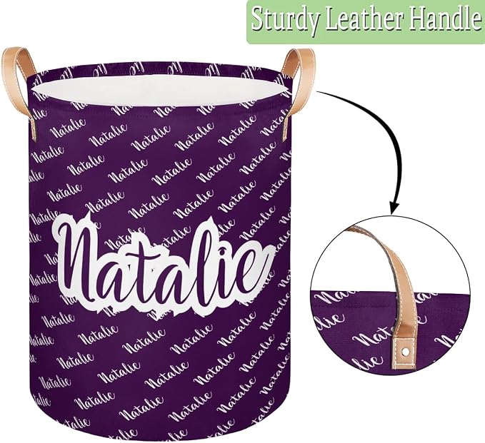 Personalized Laundry Basket, Custom Gift Laundry Hamper, Collapsible Nursery Waterproof Laundry Baskets, Dirty Clothes Toy Hamper with Handles Name Dark Purple