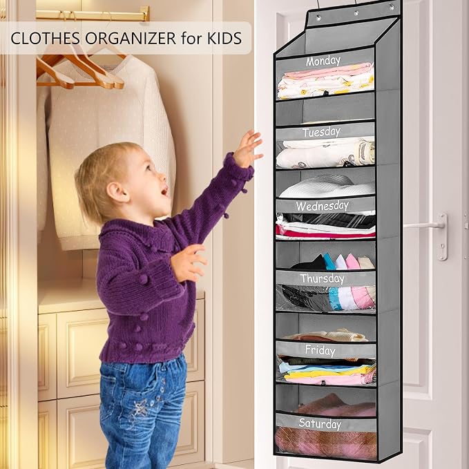 Weekly School Clothes Organizer Days of Week Clothing Organization for Kids Hanging Closet Shelf Storage with Monday to Saturday Layers (Door Hanging)