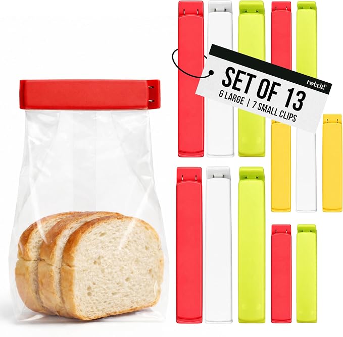 Linden Sweden Twixit Bag Clips - Keep Food Fresh, Stop Spillage - Keep Food Fresh, Prevent Spillage - Great for Storage and Organization - Microwave, Freezer & Dishwasher-Safe - BPA-Free - Set of 13