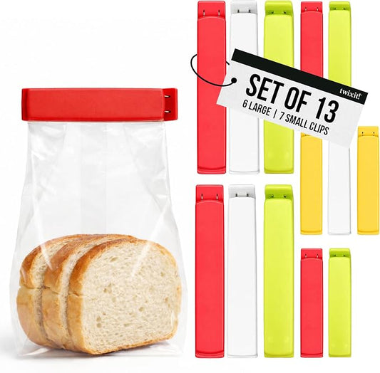 Linden Sweden Twixit Bag Clips - Keep Food Fresh, Stop Spillage - Keep Food Fresh, Prevent Spillage - Great for Storage and Organization - Microwave, Freezer & Dishwasher-Safe - BPA-Free - Set of 13