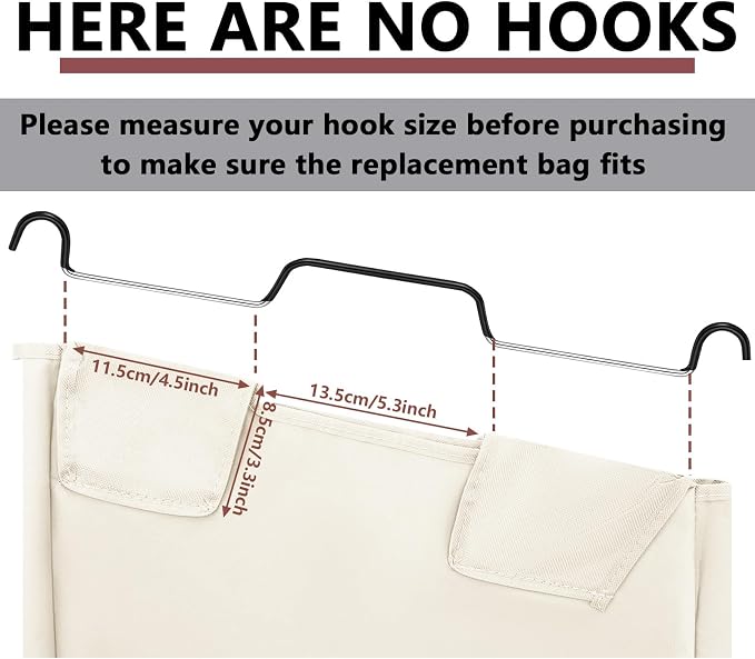 Windyun 3 Pcs Hypotenuse Laundry Sorter Replacement Bags Hamper Cart Removable Replacement Bags Laundry Storage Organizer Bag Hamper Liner, No Hooks 14.76 x 8.66 x 23.23/19.29 Inch(Beige)