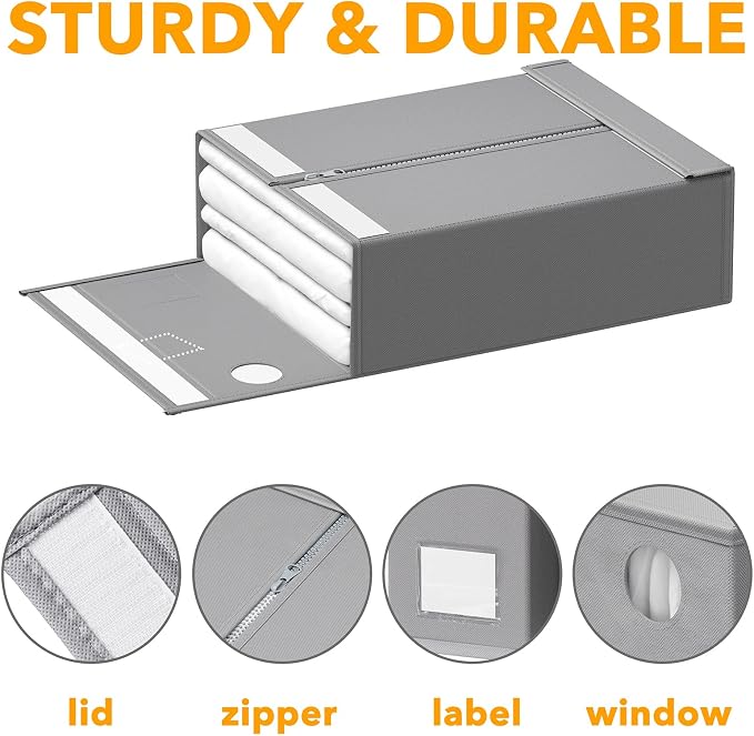 SpaceAid 12 Pack Bed Sheet Organizers and Storage, Foldable Sheet Organizer for Linen Closet, Sheets Set Folder Keeper with Window XL (Queen & King Size) Bedding Container (Gray, 12 Pack)
