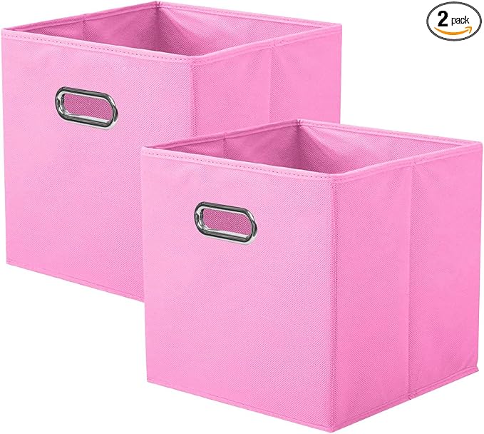 ShellKingdom Storage Bins, Foldable Fabric Storage Cubes And Cloth Storage Organizer Drawer with Metal Handle For Closet And Toys Storage, 11 X 10.5 X 10.5 INCH, 2 Pack (Pink)