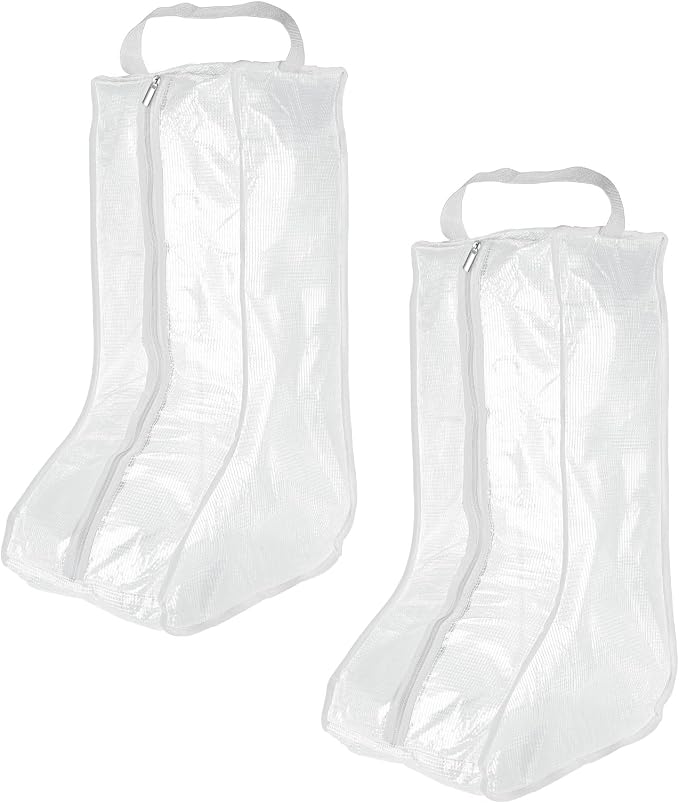 uxcell 2Pack Boot Storage Bag Portable, PVC Shoe Storage Bag with Zipper Clear Boots Cover Protector Bag for Short Boots and Tall Boots Storage Travel and Daily Use, White Tall