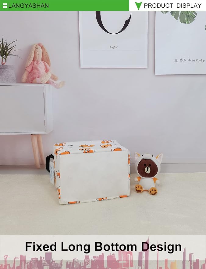 Rectangular Collapsible Storage Basket Nursery Organizer Fox | Storage Bin Foldable Canvas with Handles for Organizing Home Kitchen Children Toys Office Closet Shelf Baskets