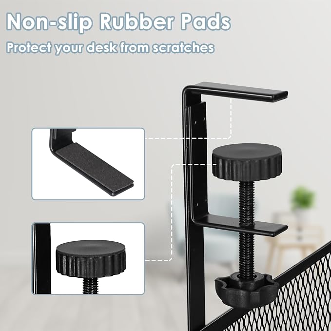 Cable Management, 2 Pack Cable Management Under Desk No Drill, Metal Cord Organizer with Clamp for Standing Desk, Cable Organizer for Home Office, Black