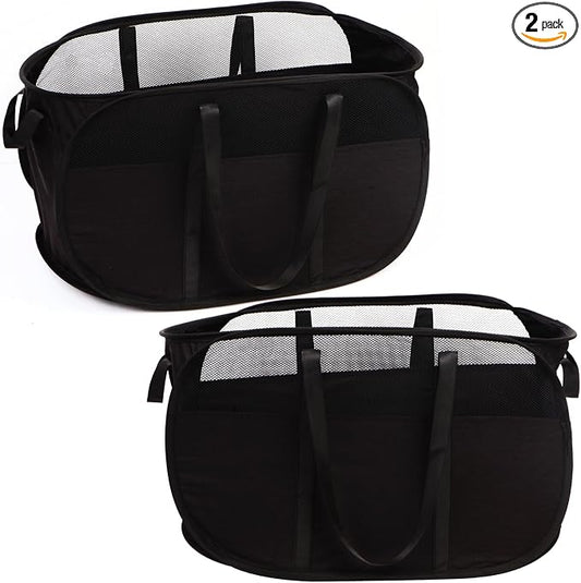 2 Pcs Collapsible Laundry Baskets, Tear Proof Pop Up Laundry Hamper with Dual Handles, Durable Foldable Laundry Basket, Easy to Carry Laundry Hamper for Home, Laundry Room, Bedroom, Dorm, Travel Black