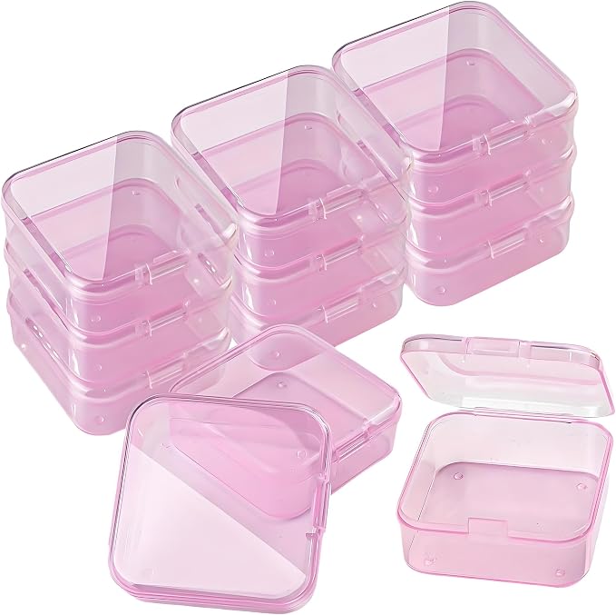 Small Clear Plastic Bead Storage Containers-Pink Plastic Box-30Pcs Craft Storage Box with Hinged Lid, 1sheet Labels, Mini Boxs for Jewelry Making, Diamond Art, Crafts, Small Parts
