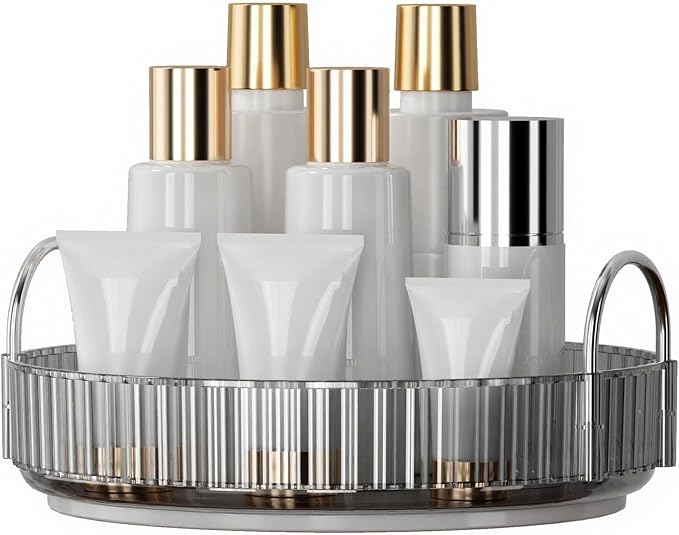 YCIA&DONE 360 Rotating Makeup Organizer and Storage for Vanity Countertop 1 Tier, High Capacity Cosmetic Skincare Perfume Organizers for Dresser Bathroom Fridge Lazy Susan (Smoky Gray)