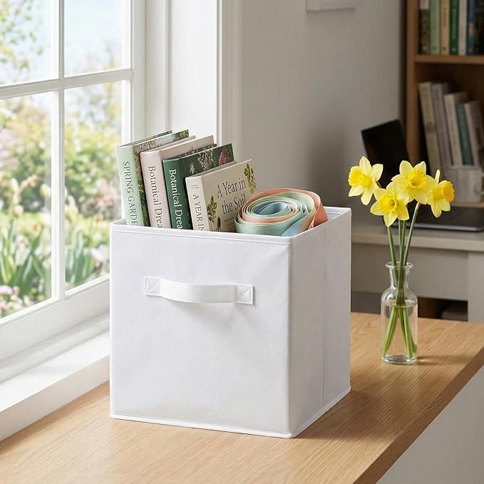 ShellKingdom Storage Bins, Foldable Fabric Storage Cubes and Cloth Organizer Drawer for Closet and Toys, 6 Pack (White)