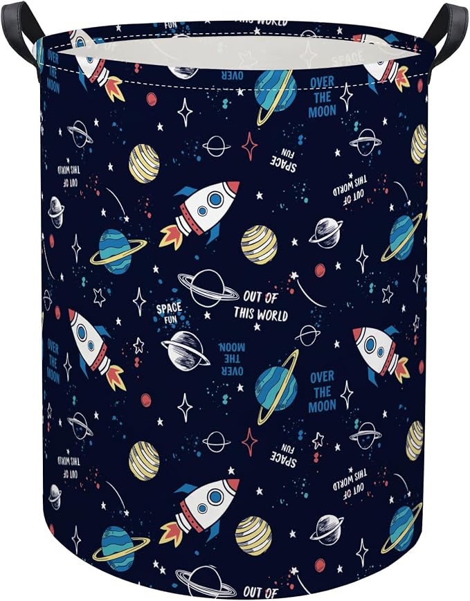 Kids Laundry Basket Baby Hamper for Nursery Boys Kids Hamper Cute Kids Toys Storage Bin Organizer Butterfly Room Decor for Home(Rocket Planet)