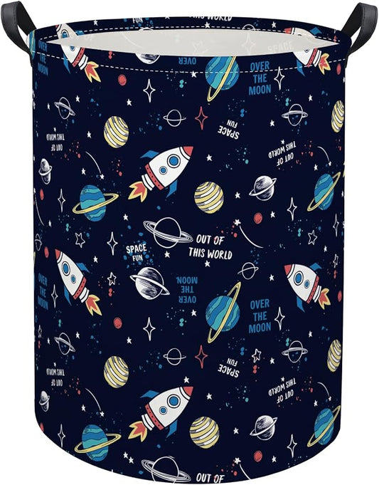 Kids Laundry Basket Baby Hamper for Nursery Boys Kids Hamper Cute Kids Toys Storage Bin Organizer Butterfly Room Decor for Home(Rocket Planet)