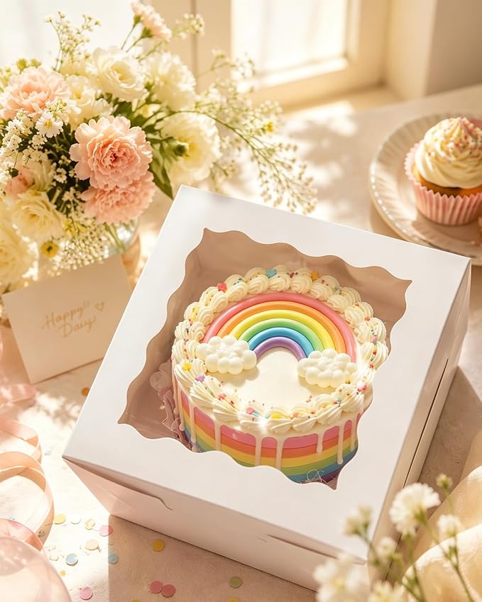 qiqee White 6"x6"x5" Cake Box 36Pcs, 6" White Cake Round Boards 36Pcs, for Cake, Treat Cookie Dessert, Birthday Party