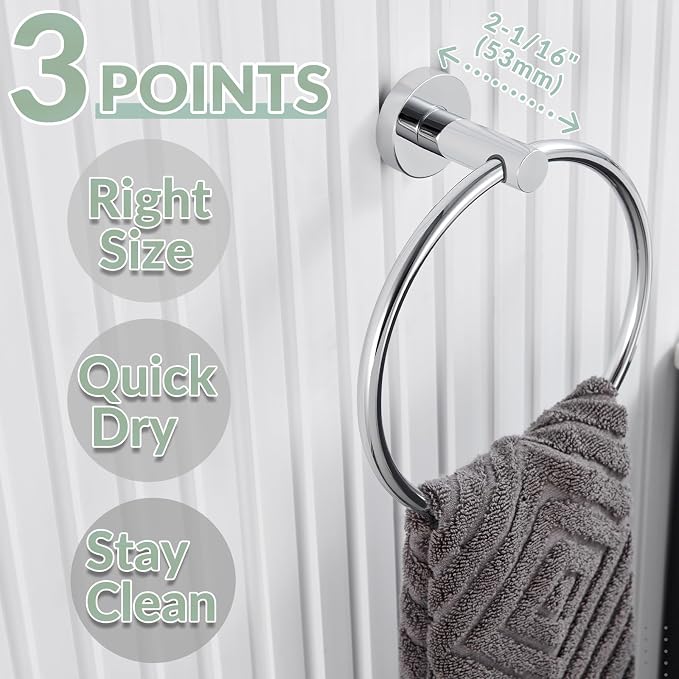 APLusee Hand Towel Ring for Bathroom Wall, Heavy Duty Stainless Steel Chrome Towel Holder, Wall Mounted