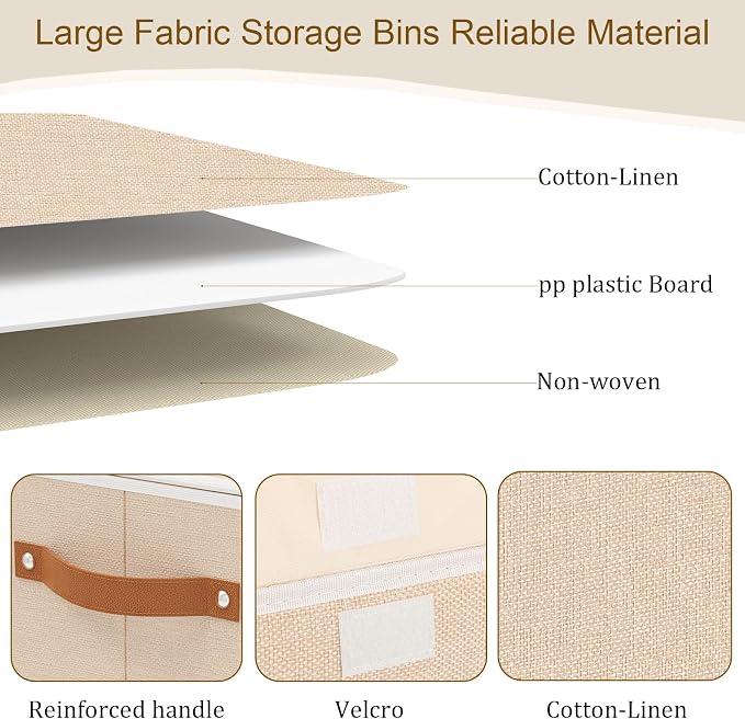 Beige Portable Storage Box,Closet Bin,10.2x7.8x6.7In,3Pack | Decorative Storage Bins with Lids,Shelf Baskets with Handles and Window,Fabric Closet Organizers,Sock Cube Container for Home