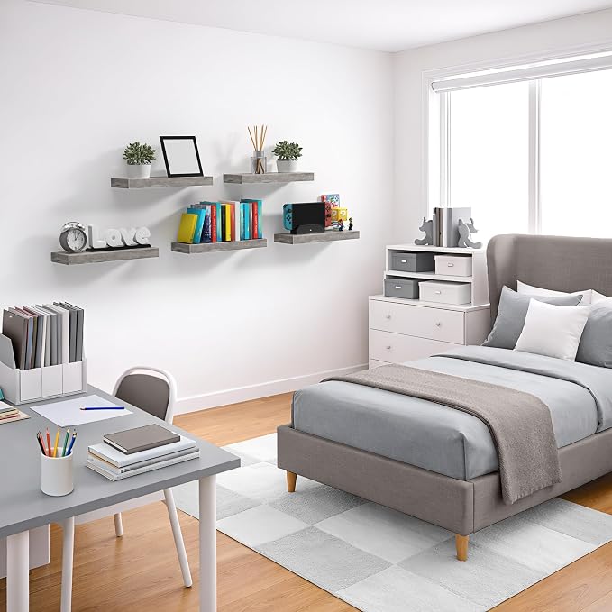 Sorbus Floating Shelves for Wall – 16 Inch Floating Shelf for Kitchen, Bedroom, Living Room, Bathroom, Home & Wall Decor - Mounted Bathroom Shelves with Invisible Brackets (Grey, 2 Pack)