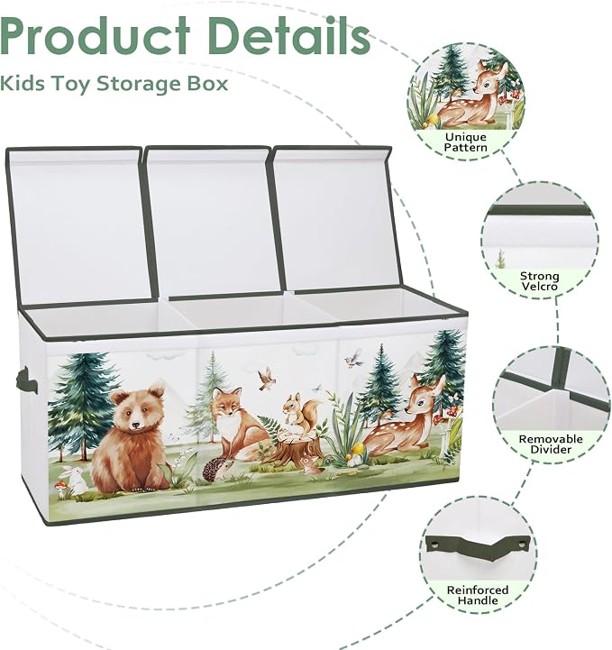 Large Toy Box Chest Organizer with Flip Lid for Kids, Collapsible Oxford Toy Storage Box with Handles for Boys Girls, Sturdy Waterproof Storage Organizer for Bedroom Playroom Nursery, 37.7×12.5×15.7''
