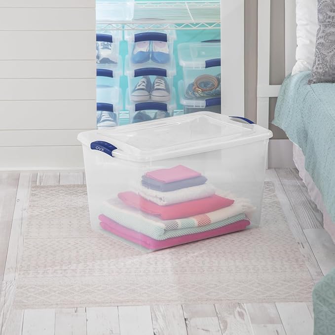 2 Pack, 66 Quart - Large Clear Plastic Storage Bins with Blue Latch, Stackable Container Boxes for Home and Office Organization