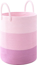 Laundry Hamper for Organizing, 52L Large Laundry Baskets, Cotton Rope Woven Blanket Basket, Collapsible Laundry Hamper for Living Room, Nursery, 15"×18", Pink