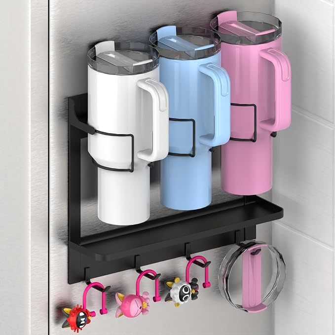 EASTTOWEST Magnetic Cup Storage Organizer Holder for Stanley 30/40 oz Tumbler,Strong Magnetic Rack for Fridge(Black, 3CUPS)