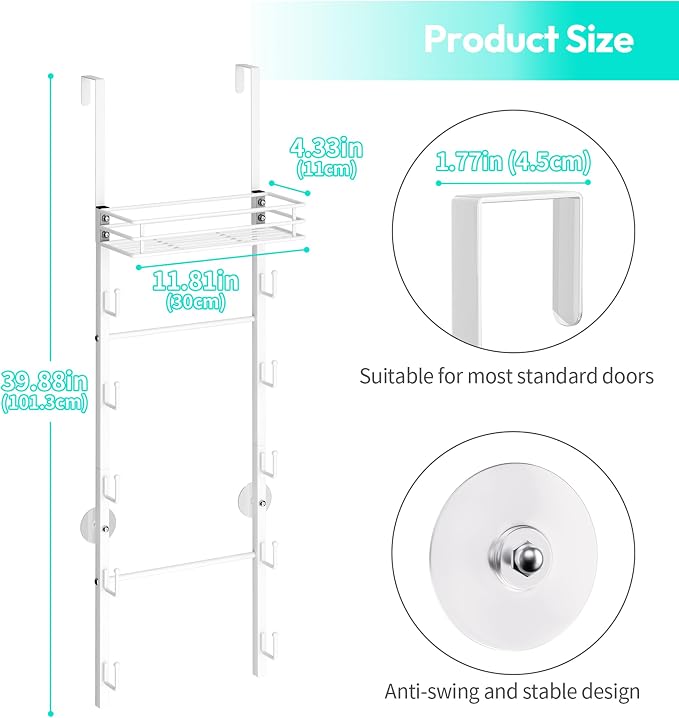 HapiRm Over the Door Purse Organizer - Wall Mounted Purse Rack with 10 Hooks and Metal Basket, Hanging Handbag Organizer Holds up to 10 Bags, Bag Rack Can Use As 1/2 Part, for Door, Closet (White)
