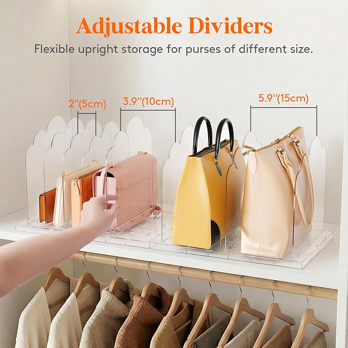 Lifewit Purse Organizer for Closet, 9.7" Tall Clear Handbags Storage Organizer, Adjustable Clutch Organizer Holder for Closet, 2 Pack Bookshelf Dividers for Sweater in Bedroom 35 x 24cm/14 × 9.5"