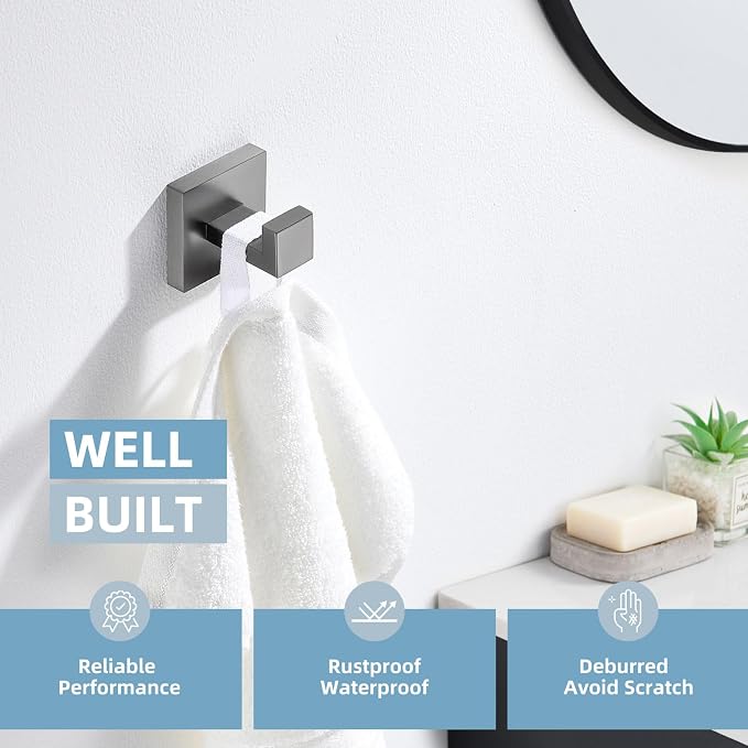 Angle Simple Bathroom Towel Hook, SUS304 Stainless Steel Hand Towel Holder, Coat Robe Clothes Hook for Wall, Gunmetal Gray