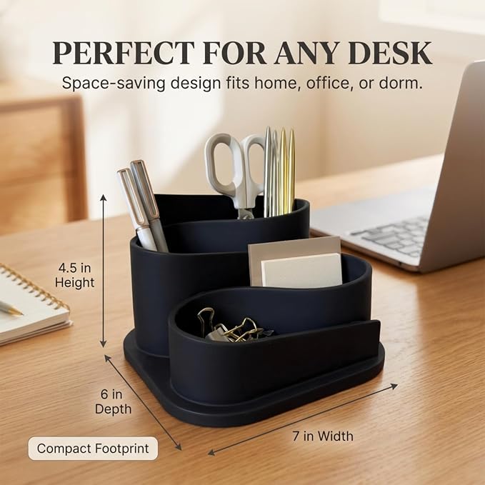 OAKOA Black Desk Organizer with Pen Holder - Aesthetic Desk Accessories for Women Office - Black Pencil Holder for Desk - Desktop Organizer Caddy - Cute Desk Decor