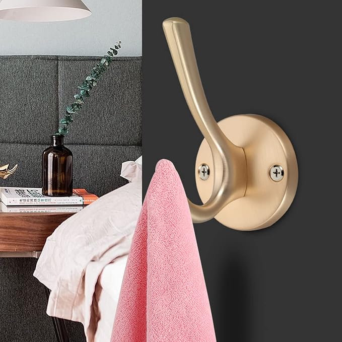 Wall Hooks 4 Pcs Towel Hook Coat Hooks Heavy Duty Thick Bath Robe Hooks Wall Mount Hooks for Bathroom Kitchen Hotel Bearing 25kg (Gold)